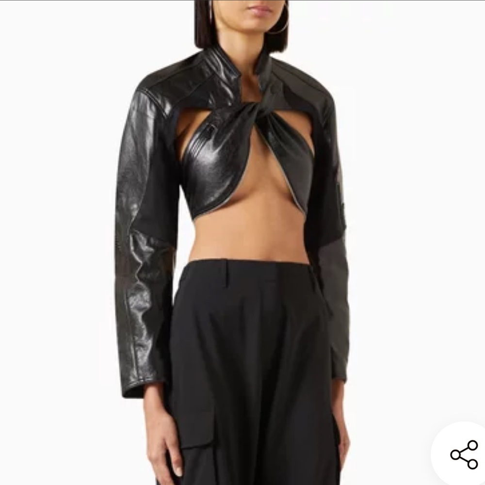 NWT COPERNI Cut-Out Cropped Biker Jacket in Faux-leather Sz 12 #B0